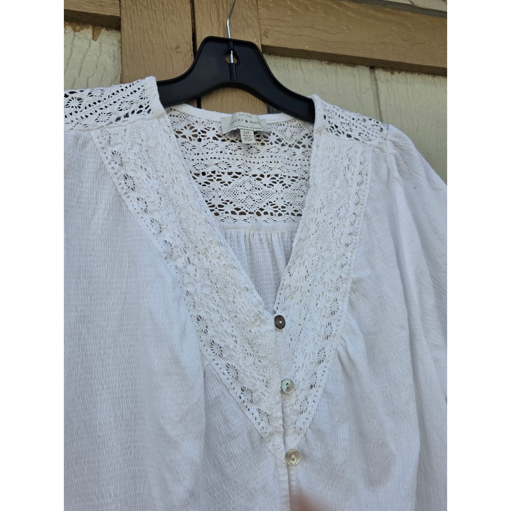 Lucky Brand Coastal Cottage Boho White Crochet Lace Peasant Butter Small Cotton - Picture 2 of 5
